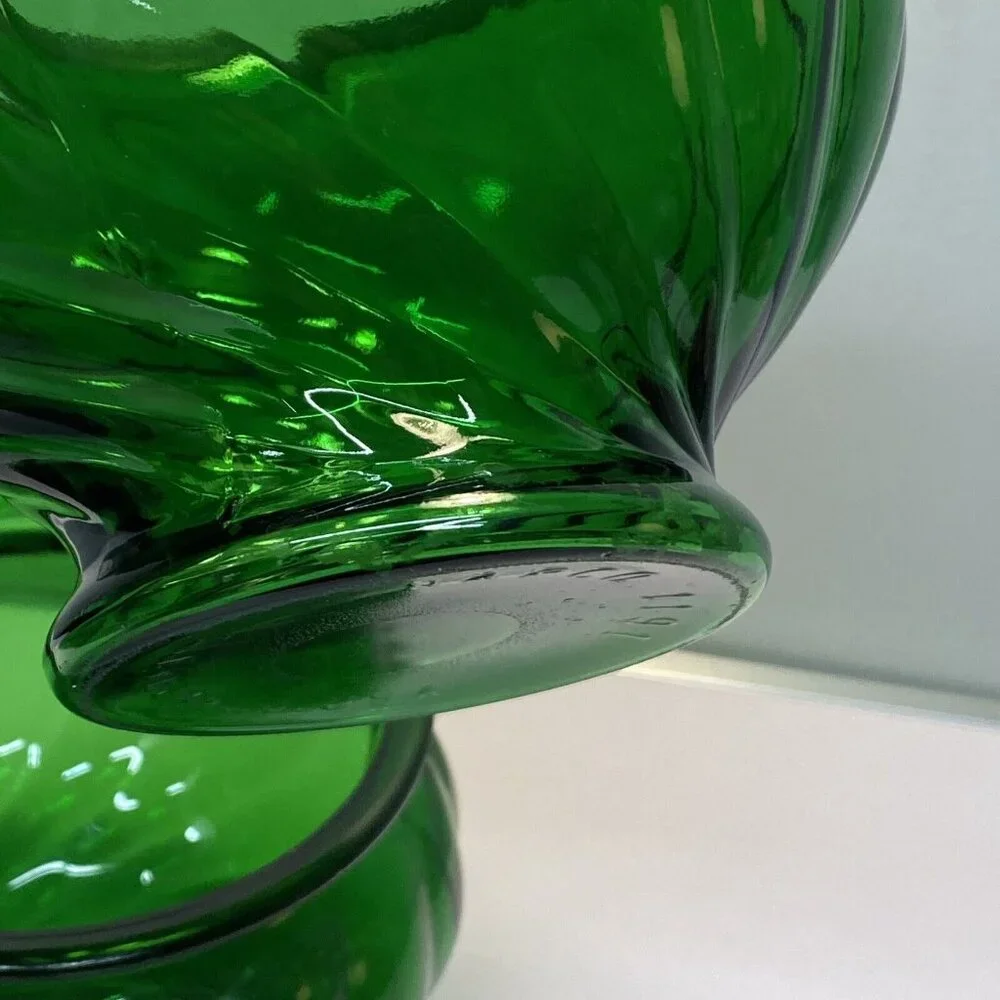 Vintage Green Glass Napco 1191 Cache Pot Planter Vase w/ Swirl Pattern Set Of 2 - Picture 12 of 12